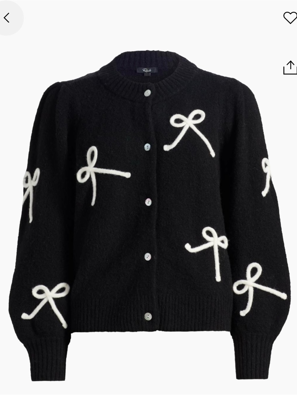 Rails Black Cardigan with White Bow Appliqués